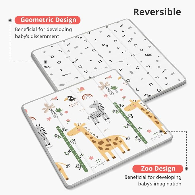Baby Play Mat,Foldable Baby Floor Mat, 0.8"Thick Waterproof Baby Play Mats for Floor, Reversable&Non-Slip Carlwing Mat for Infants and Toddlers, 59"x59" Playpen Mat for Indoor&Outdoor Playing,Giraffe