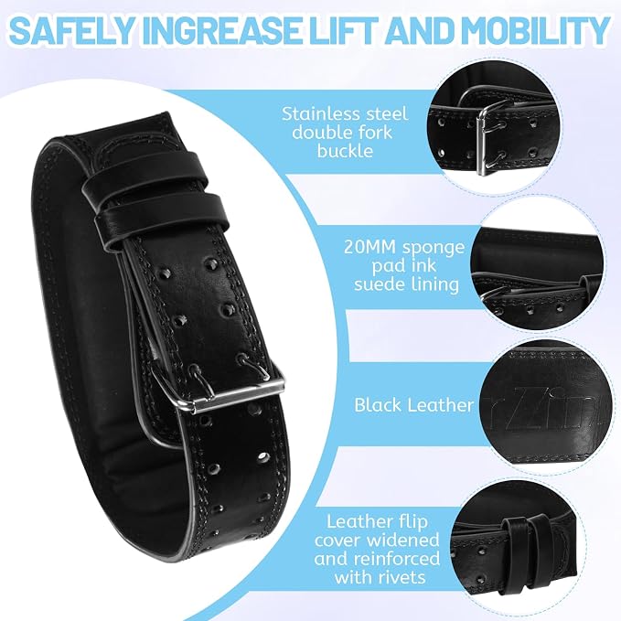 9mm Leather Fitness Weight Lifting Belt for Women&Men with 4 Inches Padded Lumbar Support for Power Lifting Workout & Squats Exercise