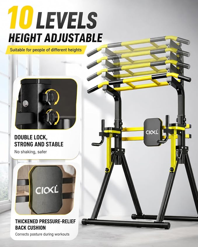 Foldable Pull Up Bar Free Standing, Multi-function Power Tower Dip Bar | Upgraded - Free Standing Pull Up Bar Station, Assistance Bands Home Gym Strength Training Equipment