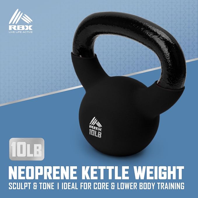 RBX Neoprene Kettlebell, Wide Handle, Iron Core, Flat Bottom, Great for All Fitness Levels