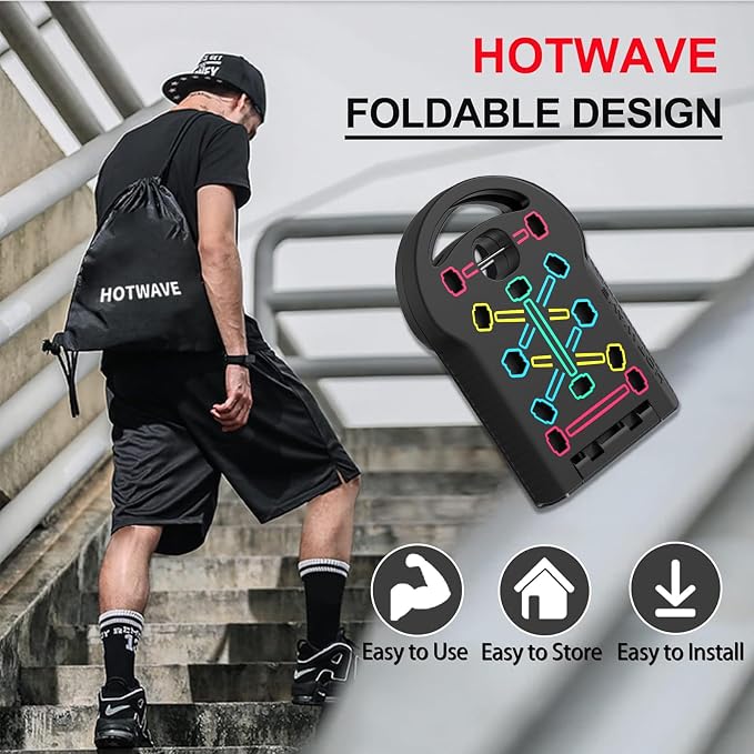 HOTWAVE Push Up Board, Portable PushUp Board, Foldable 20 in 1 Push Up Bar | Multifunctional Pushup Handles for Floor, Professional Strength Training Equipment For Men and Women at Home Gym