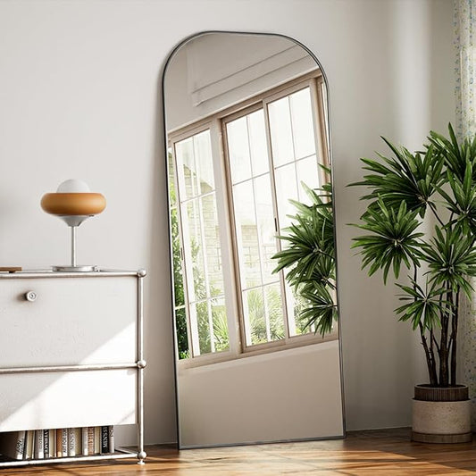 Koonmi Mirror, 71x26 inch Full Length with Stand, Black, Rounded Top, Floor Mount, Aluminum Frame, for Bedroom, Living Room | Domed Top Square-Edged ShatterProof Floor Mirror with Black Aluminum Alloy Frame for Bedroom Living Room Home Gym