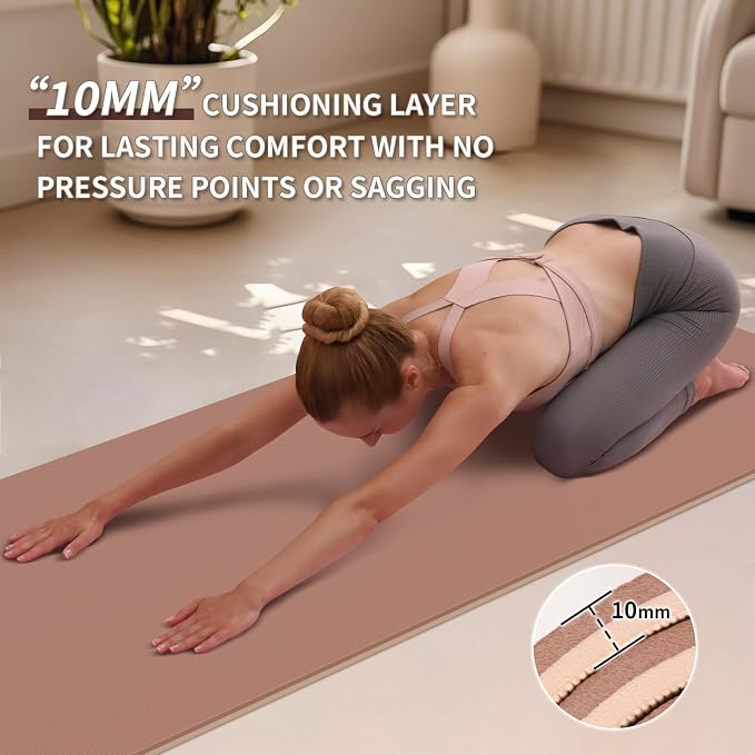 PAIDU POE Yoga Mat （10mm）Extra Thick Fitness Mat 72"x24" with Carry Strap | Non-slip, tear-resistant and suitable for all ages, perfect for yoga, Pilates, home gym and full-body workouts.