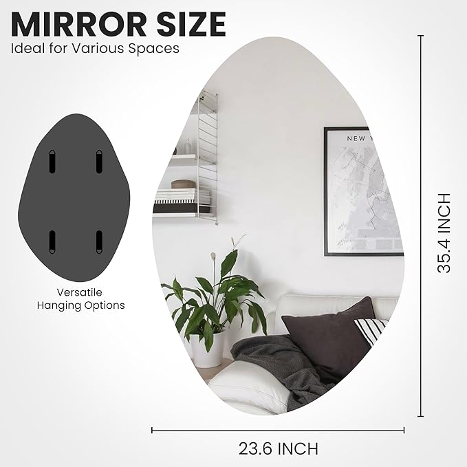 TRAHOME 36'' x 24'' Irregular Asymmetrical Wall Mirror | HD Tempered Glass, Wall Mounted, Modern Decorative Mirror for Living Room, Bathroom, Entryway