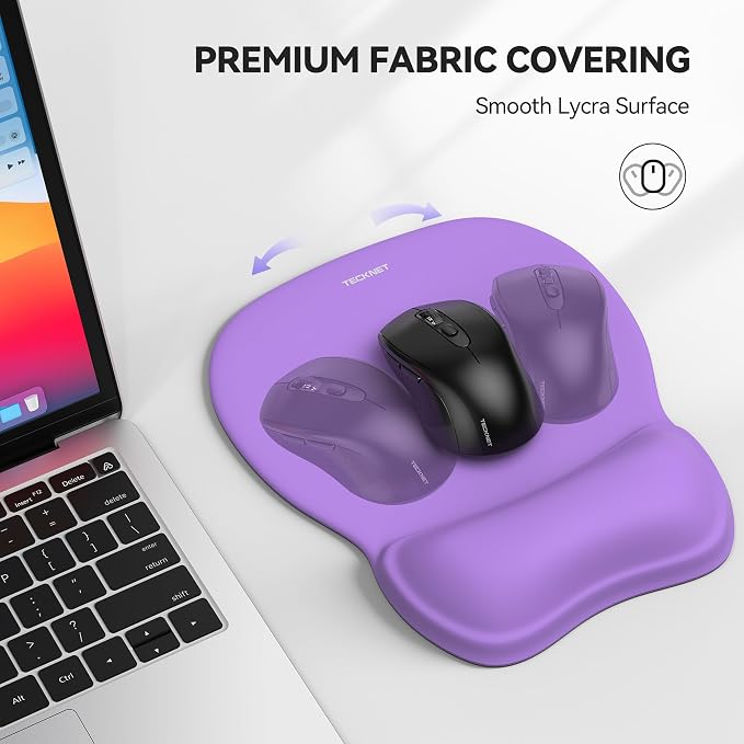 TECKNET Gel Ergonomic Mouse Pad with Wrist Rest, Non-Slip PU Base, Purple | Comfortable Gel Cushion, Pain Relief, Smooth and Waterproof Surface, Mouse Pad with Wrist Rest for Office, Gaming and Study