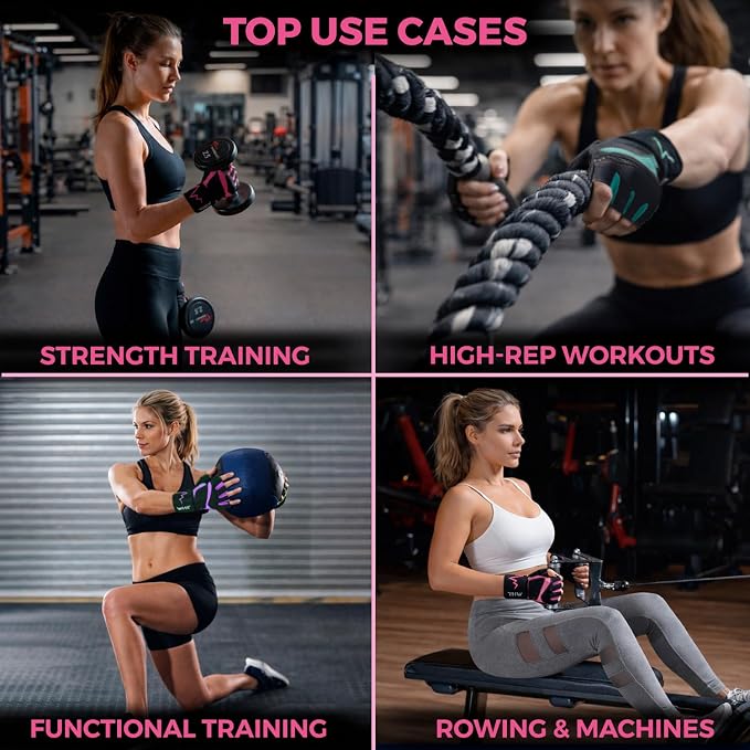 MhIL Workout Gloves for Women – Breathable Gym Gloves for Women with Palm Protection and Enhanced Grip – Padded Weight Lifting Glove for Womens with Wrist Wraps Support Weightlifting Exercise Cycling