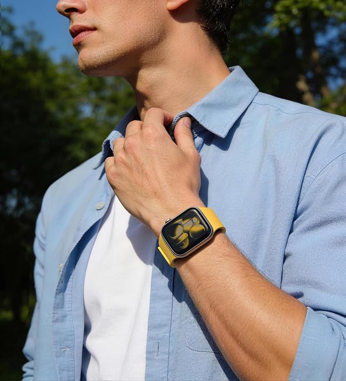 Magnetic Silicone Band Compatible with Apple Watch Band Ultra 3/2/1 & SE 3/2/1 & Series 11 10 9 8 7 6 5 4 3 49mm 46mm 45mm 44mm Strong Magnetic Clasp, Waterproof & Adjustable (Yellow)