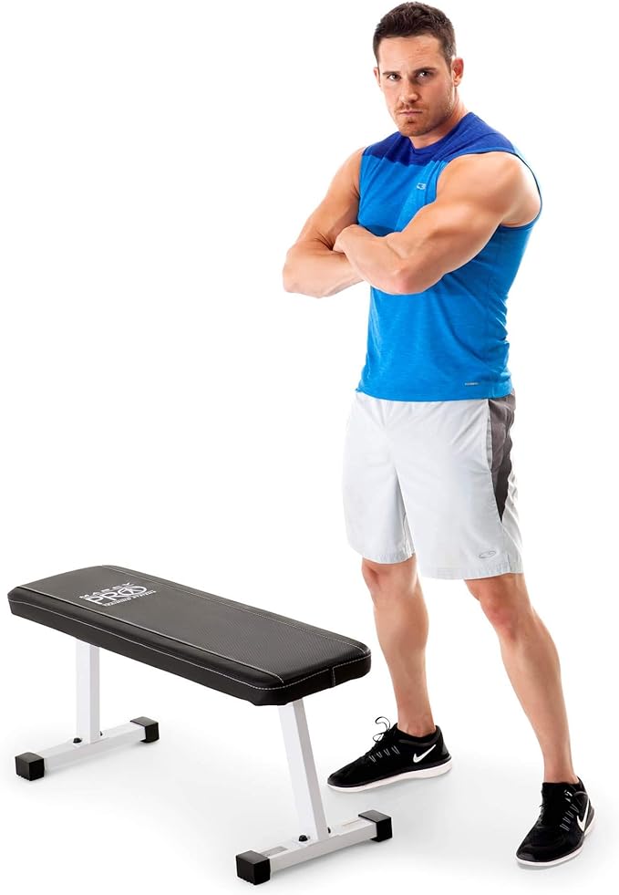 Marcy Flat Utility Flat Strength Training Home Gym Lifting Weight Bench, White