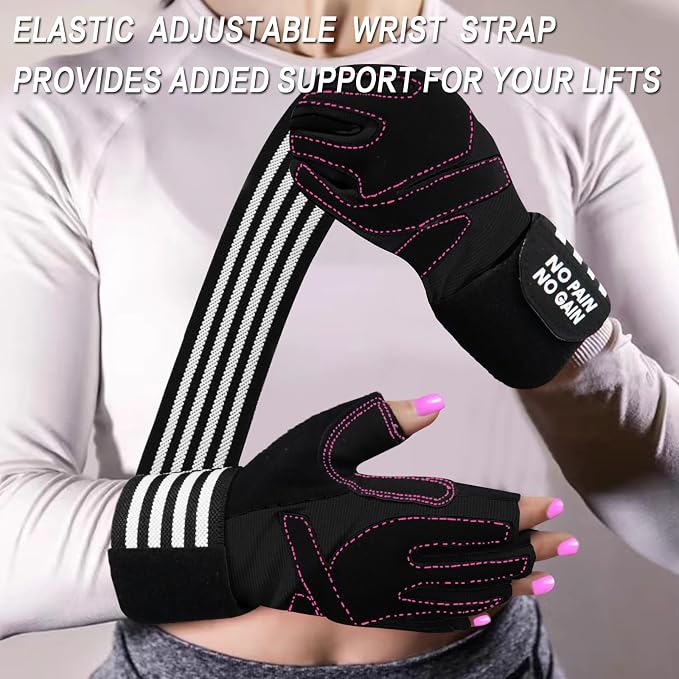 Weight Lifting Gloves for Women Gym Workout with Wrist Support,Padded Half Finger Gloves for Fitness Exercise