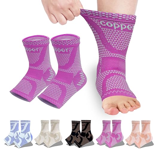 LISEPWU Copper Ankle Brace, Copper Infused Ankle Support Compression Sleeve for Men & Women, for Foot Pain Relief, Sprained Recovery, Achilles Tendonitis, Daytime or Night Use(Purple XL)
