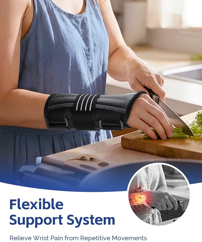FEATOL Lightweight Carpal Tunnel Wrist Brace for Daily Work, 7 inches Comfortable & Adjustable Night Support for Women Men, Hand Brace With Splint Pain Relief for Tendonitis, Sprains, Arthritis, Right Hand, Large
