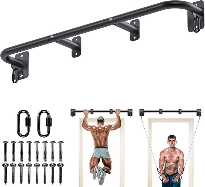 SELEWARE 32"/36" Wall Mount Pull Up Bar Joist Mount Chin Up Bar for Doorway | Heavy Duty Steel Construction Support 450 lb, w/Resistance Band Hooks, Fits 32"/36" Wall Studs for Home Gym Strength Training