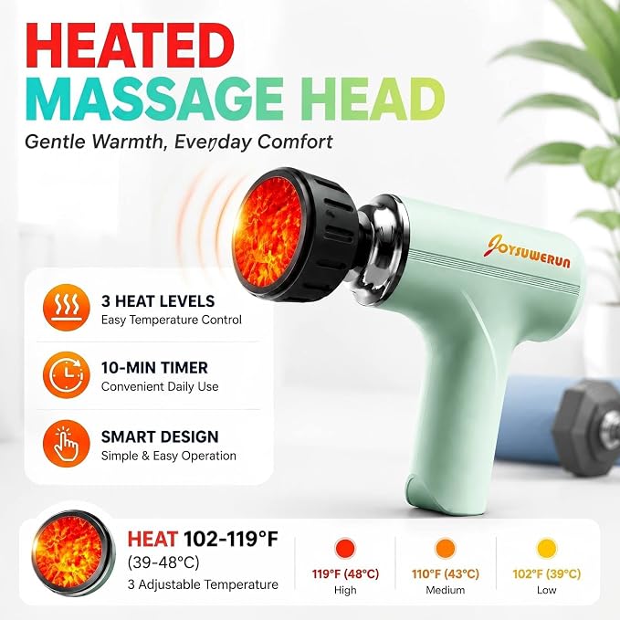 Massage Gun with Heat, Powerful Warming Massage, Home & Travel,Green | Massage Gun with Heat, Powerful Heated Massage, Quiet Portable Massager for Home& Travel, Lightweight Design