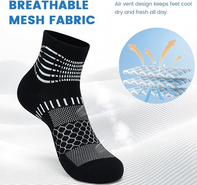 IRAMY Ankle Compression Socks for Women Men Plantar Fasciitis Relief 3/5 Pairs Cushioned Athletic Running Socks