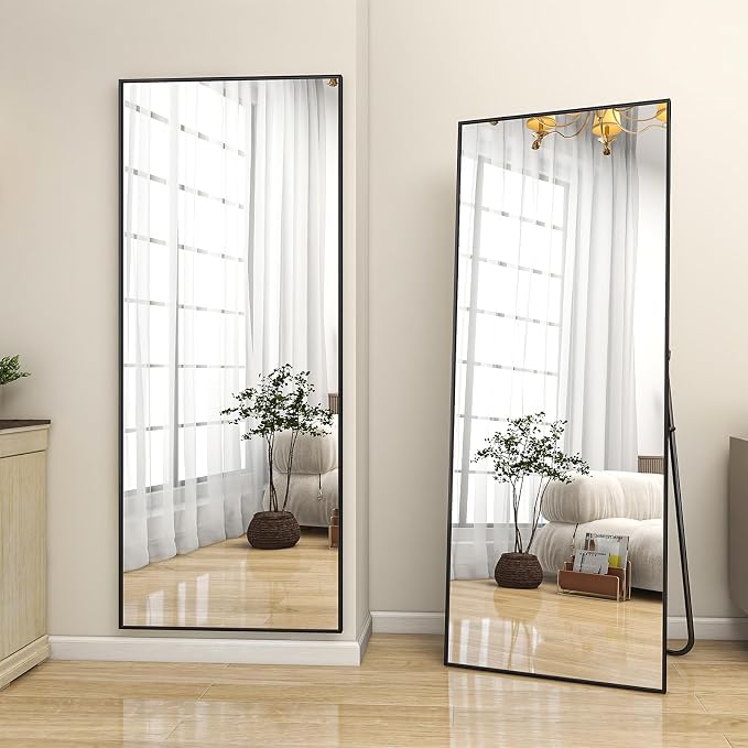 BEAUTYPEAK Full Length Mirror 64"x21" Floor Mirrors | Nano Glass, Standing Rectangle Mirrors Body Dressing Wall-Mounted for Living Room, Bedroom, Black