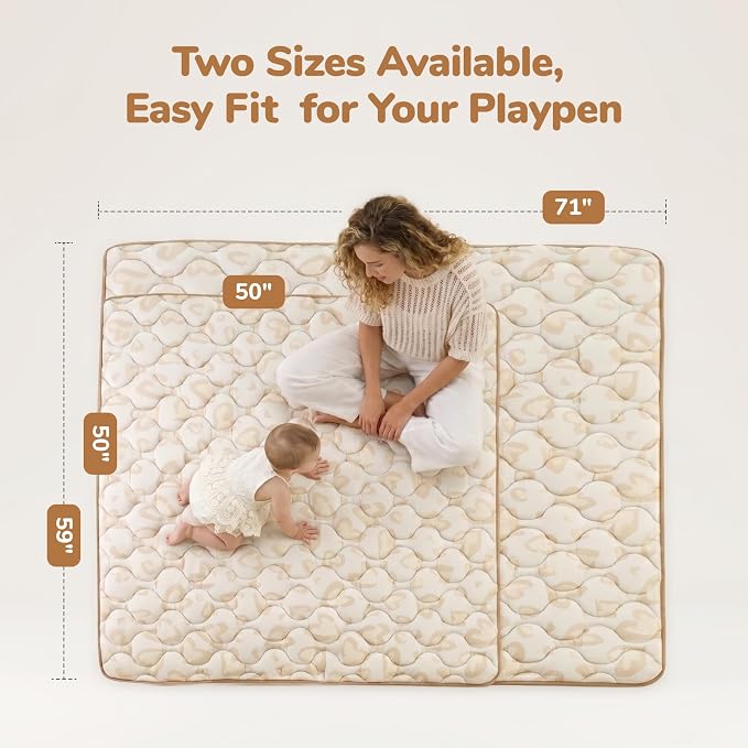 Momcozy Baby Play Mat for Floor, 59"x71" Thickened Playpen Mat | Playmate for Baby Tummy Time, Waterproof & Non-Slip, Foldable Outdoor Mat with Carrying Handle, Leopard