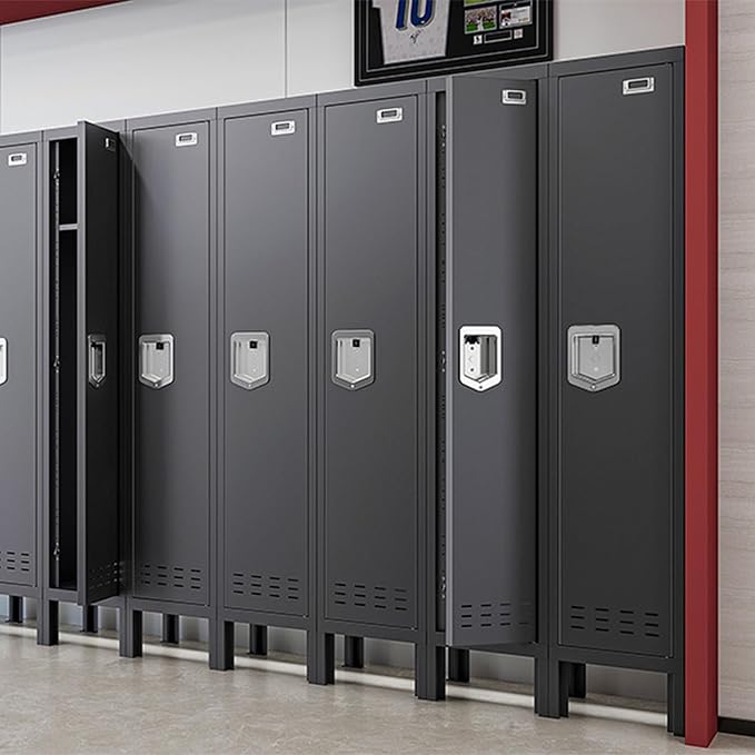 BUTISOW Metal Storage Locker with Lock & Card Slot Locker - Secure Lockable Door - Steel Locker for School, Office, Gym, Home - 66.15" H x 11.8" W x 11.8" D（1 Door, Grey）