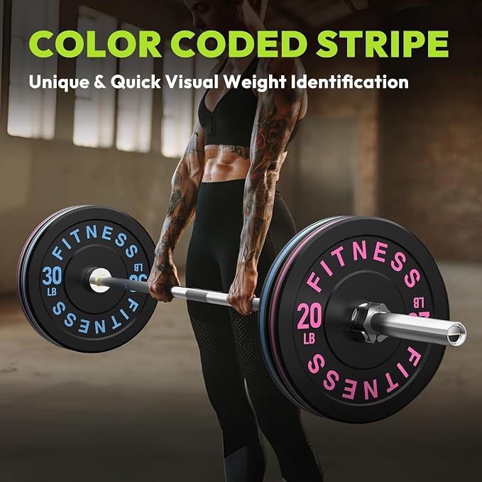 HANDBODE 2-Inch Weight Plates High Bounce, Olympic Bumper Plate Set 45/100/160/190/260/300lb, Colored Weight Plates Set for Home Gym, Barbell Weights Rubber Strength Training Plate for Weight Lifting