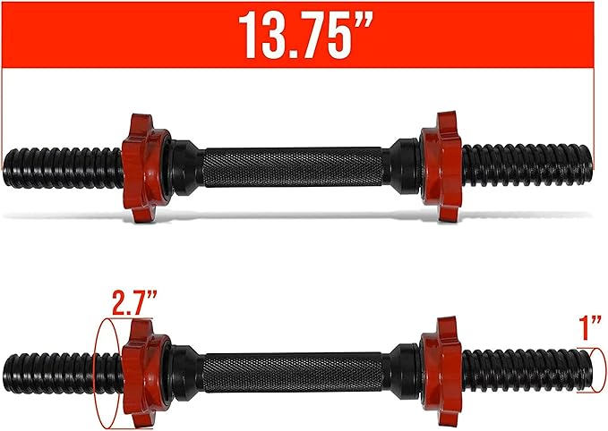 Yes4All Threaded Dumbbell Handles, Adjustable Dumbbell Bar Pair, 14/16/18/24-Inch Sizes, Fits 1" or 1.15" Plates, Non-Slip Grip, Secure Star-Lock Collars