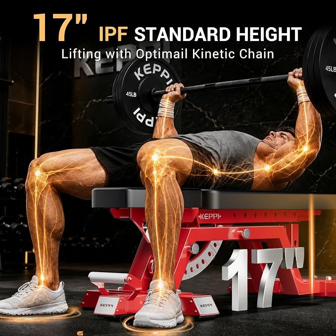 Keppi Fitness Bench6000 Weight Bench, Commercial Grade FID Workout Bench | 2200lb Flat Capacity, 11 Back&8 Seat Specialized Angles for Serious Lifters, 97lb Frame Weight with above 1 Gauge Support