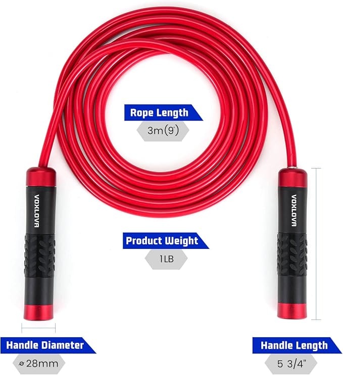 Weighted Jump Rope for Men Women - 1LB Heavy Jump Rope Weighted Skipping Rope for Adult Fitness Workouts Boxing Crossfit Cardio Weight-loss MMA, Non-Slip Aluminum Handles, Adjustable Length 9MM Solid PVC/Cotton Ropes