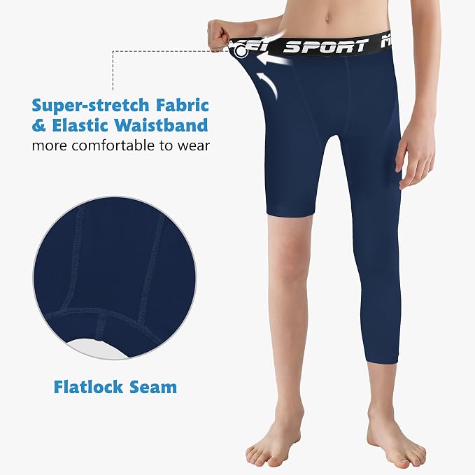 MIVEI One Leg Compression Tights Youth Boys Basketball Leg Sleeve | Kids Compression Pants Girls' Single Leg Tights 3/4 Leggings for Baseball Softball Soccer Running Football, Sports Base Layer