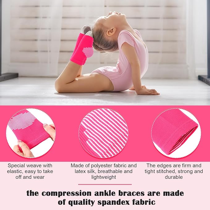Tarpop 2 Pairs Kids Ankle Brace Set Foot Support Stabilizer Wraps Protector Guard Knitted Ankle Sleeve Sock Support Compression Socks for Injury Prevention(Pink,Large)