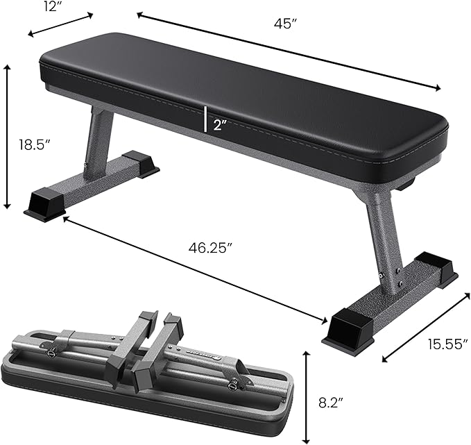 Finer Form Gym Quality Foldable Flat Bench for Multi-Purpose Weight Training and Ab Exercises - Free PDF Workout Chart Included