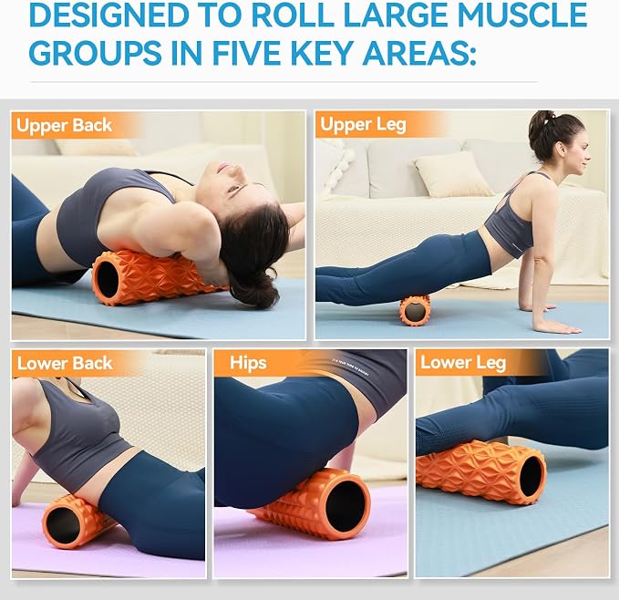 Foam Roller, 15 inch High Density Massage Roller for Exercise | Deep Tissue Massager for Muscle Massage, Myofascial Trigger Point Release, Exercise, Yoga, Pilates & Stretching, Orange