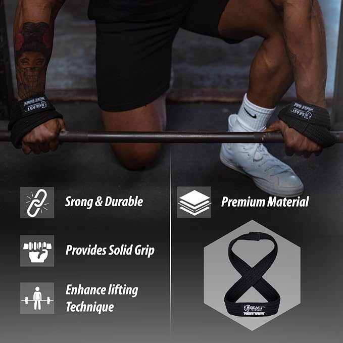 Figure 8 Lifting Strap- Strongman 10-14" Deadlift Straps- True Grip Support & Heavy Duty Wrist Straps for Weightlifting Women Men- Hand Straps for Weight Lifting Figure 8 Straps for Gym Workout
