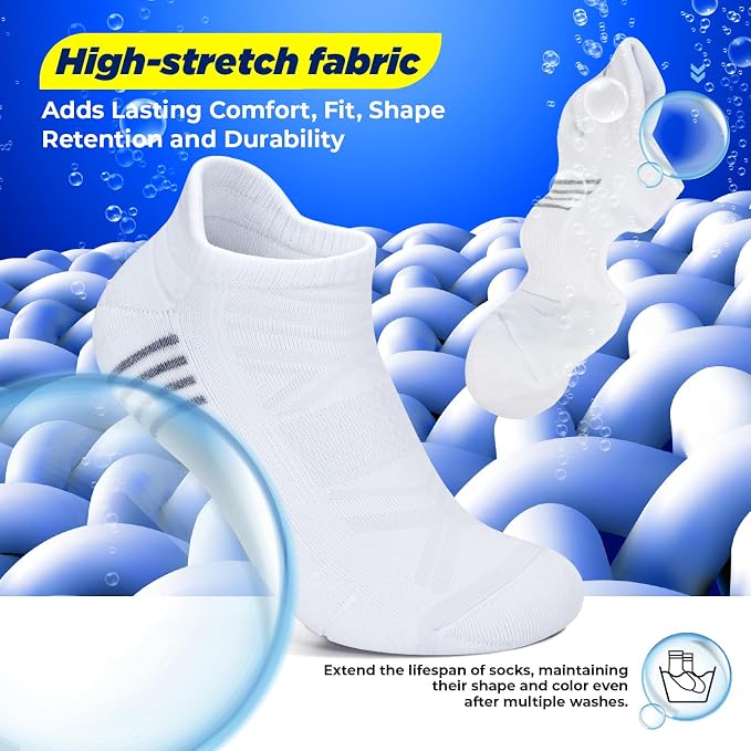 TANSTC Athletic Running Ankle Socks for Men Women, Cushioned Low Cut Sport Tab Socks, 6 Pack