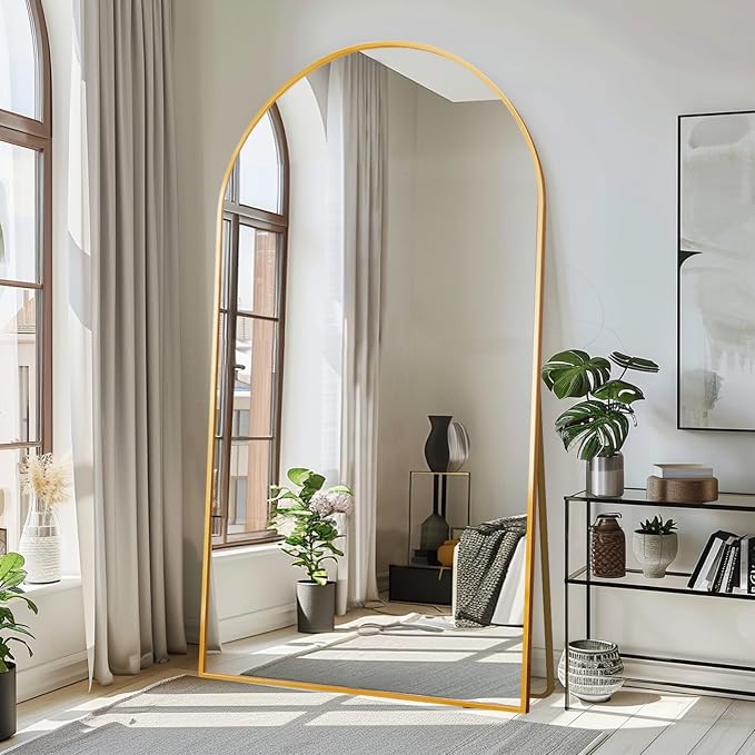 LFT HUIMEI2Y 76.4"x37" Arch Full Length Mirror, Gold Floor Mirror | Tempered Oversized Mirror Full Body with Aluminum Alloy Frame; Standing, Leaning, or Wall Mount for Bedroom, Living Room
