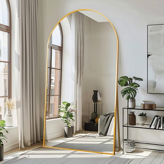 LFT HUIMEI2Y 76.4"x37" Arch Full Length Mirror, Gold Floor Mirror | Tempered Oversized Mirror Full Body with Aluminum Alloy Frame; Standing, Leaning, or Wall Mount for Bedroom, Living Room
