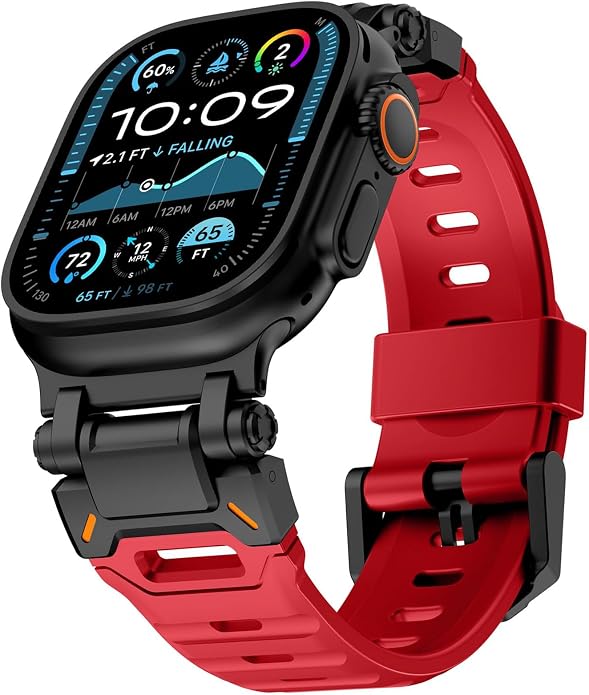 WINGLE FKM Rubber Bands for Apple Watch Band Ultra 3/2/1 Band Ultra 49mm Series 11 10 46mm 45mm 44mm 42mm SE 3/2/1 9 8 7 6 5 4 3 Men, Military Rugged Metal Connector Silicone Apple iWatch Sport Bands