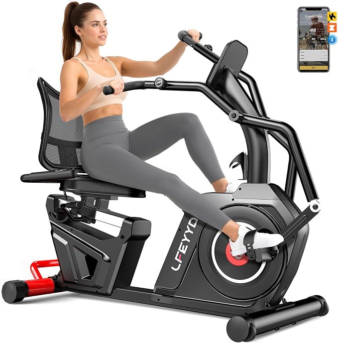 Recumbent Exercise Bike for Home, Stationary Bike with Arm Exerciser | 16-Level Magnetic Resistance, 450LBS Capacity, Bluetooth App, LCD Monitor,Heart Rate, Low-Impact Cardio & Physical Therapy
