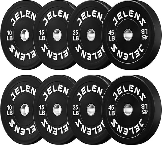 JELENS Olympic Barbell Weight Plates Set, 2-Inch Black/Colored Rubber Bumper Plate Weight Set for Strength Training and Weightlifting, Multiple Options