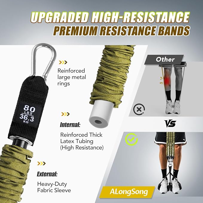 ALongSong Pull Up Assistance Bands with Foot Support Pedal - Upgraded Heavy Duty Resistance Bands Adjustable Weight/Height with 80Lbs Bands&Measured Strap for Strength Training Home Gym