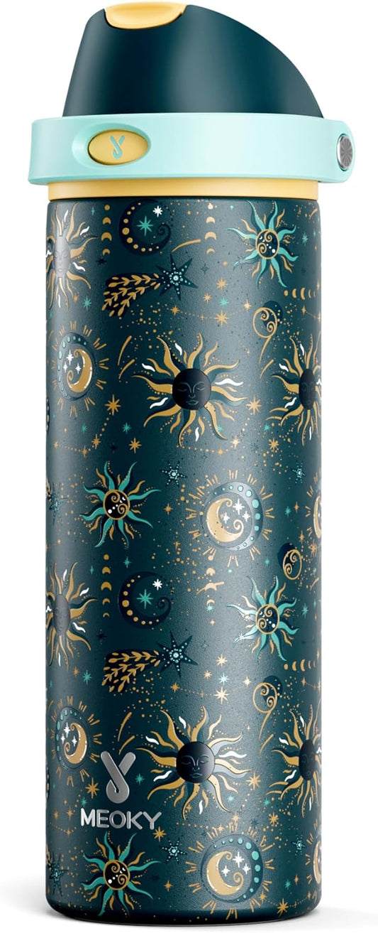 24 oz Insulated Water Bottle with Straw: Meoky Stainless Steel Metal Water Bottle with 2-in-1 Lid - Leak Proof, Cold for 24 Hours, Protective Silicone Base, BPA-Free for Sports Travel Car, Tarot
