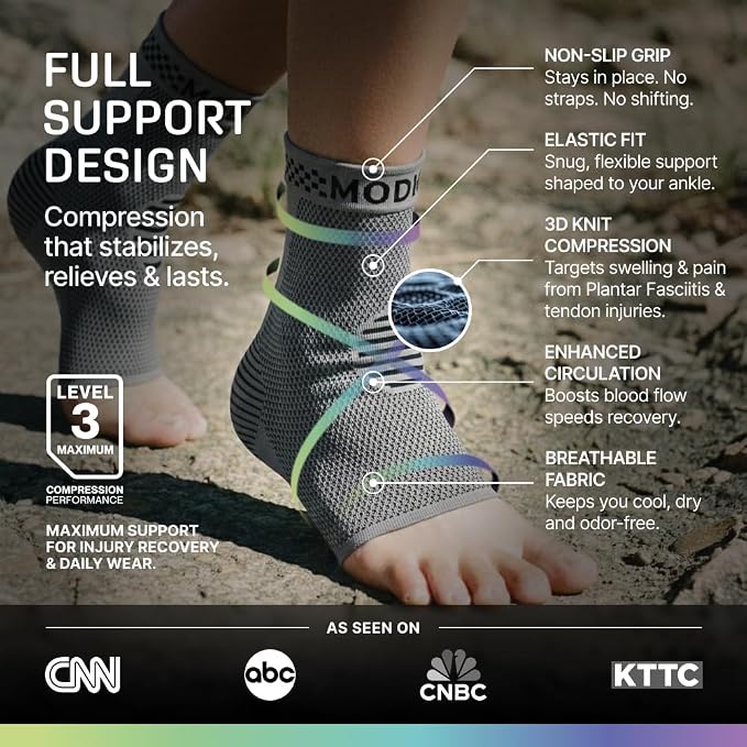 Modvel Foot & Ankle Brace Socks for Sprained Ankle Compression Sleeve - Foot Support for Women & Men - Tendonitis & Arthritis Ankle Brace Sports Running, Torn Ligaments & Women Stabilizing Ankle Wrap