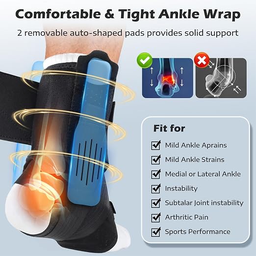 Ankle Brace for Sprained Ankle, 2 Removable Splints, Figure 8 Strap | Ankle Support for Men and Women, Adjustable Air Fabric Cool Ankle Stabilizer for Injury Recovery, Running, Sports