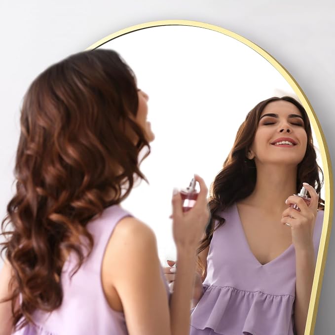 Arched Full Length Mirror, 76"x34" Oversized Floor Mirror, Gold | Free Standing, Tempered Glass, for Bedroom Living Room Gym, Leaning Wall, Hanging