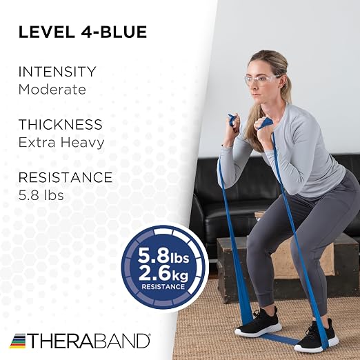 THERABAND Professional Resistance Band, Blue Level 4 Extra Heavy, 5 ft | Elastic resistance band for exercise, strength training, stretching and physical therapy - ideal for home workouts
