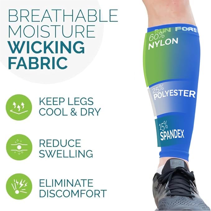 Run Forever Calf Compression Sleeve for Men & Women, 20-30mmHg Compression | Leg Sleeve for Shin Splints, Varicose Veins, Swelling & Pain Relief | Footless socks for Running, Cycling & Travel