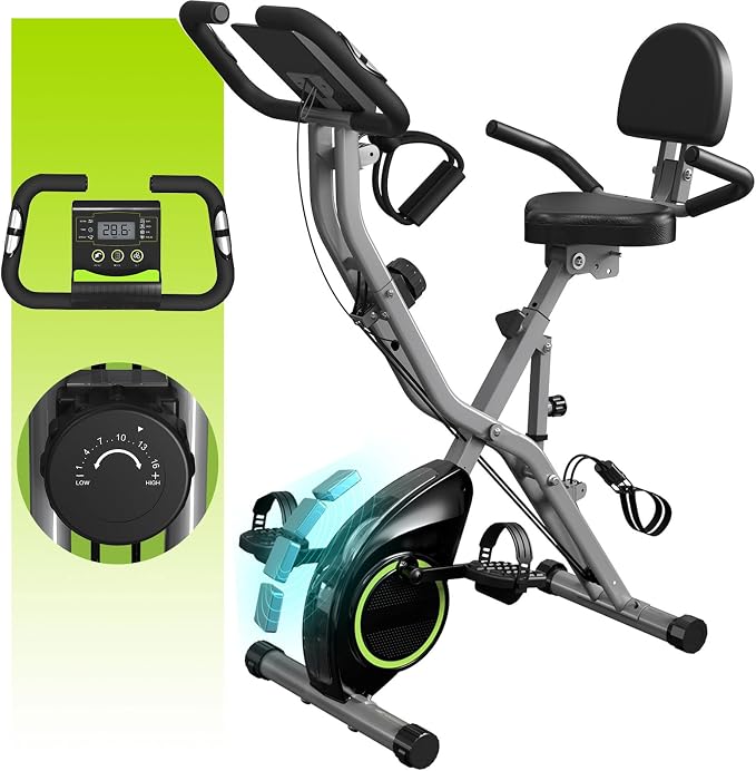 Foldable Exercise Bike for Small Apartments, Stationary Bikes for Home, Indoor Portable Cycling Bike with 16-Level Magnetic Resistance, 260LBS Capacity, 5.5 LBS Flywheel, for Small Space Workout 816