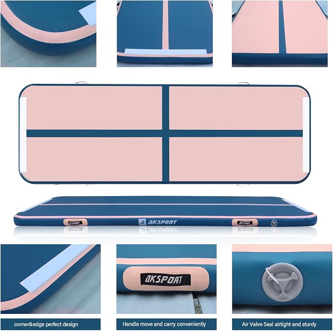 AKSPORT Gymnastics Air Mat Tumble Track Tumbling Mat Inflatable Floor Mats with Air Pump for Home Use/Tumble/Gym/Training/Cheerleading/Parkour/Beach/Park/Water