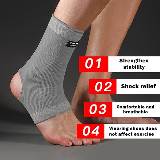 SPOTBRACE Ankle Brace Compression Sleeve, Ankle Support For Women Men 2Pack | Elastic, Open Heel, Gray, Breathable, Thin, Soft, Foot Compression Sock Wrap for Swelling, Plantar Fasciitis, Sprain, Size S