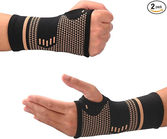 Copper Wrist Compression Sleeves, Comfortable and Breathable for Arthritis, Tendonitis, Sprains, Workout, Carpal Tunnel, Wrist Support for Women and Men