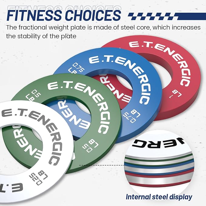Fractional Weight Plates Set of 8 for Olympic Bars | 0.25, 0.5, 0.75, 1LB pairs with steel core, odorless finish, color coding, and 2-inch Olympic bar fit