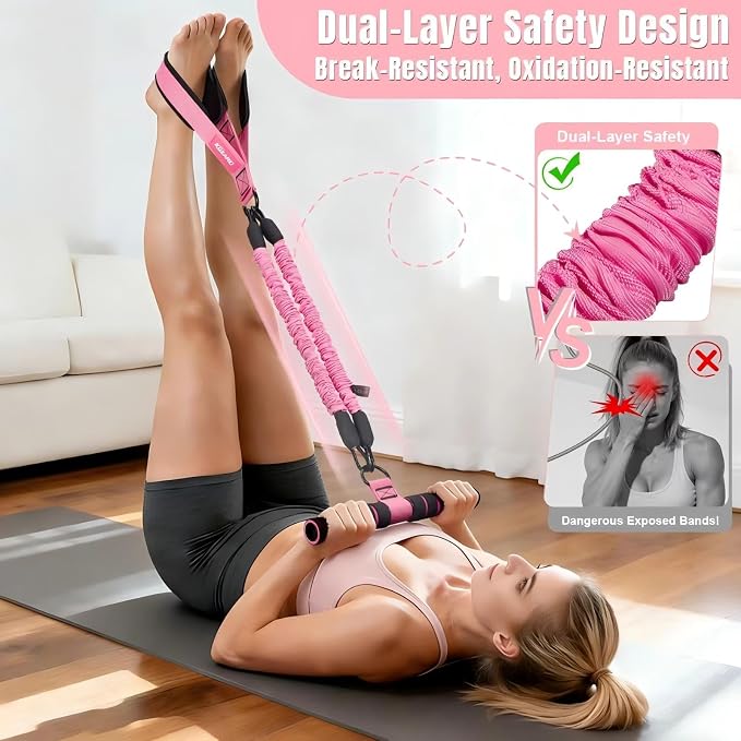 3-Tube Adjustable Pedal Resistance Band (30-90LBS) Home Workout | Elastic Bands with Soft Non-Slip Pedals, Targets Abdomen, Waist, Arm & Leg. Portable Home Fitness Gear