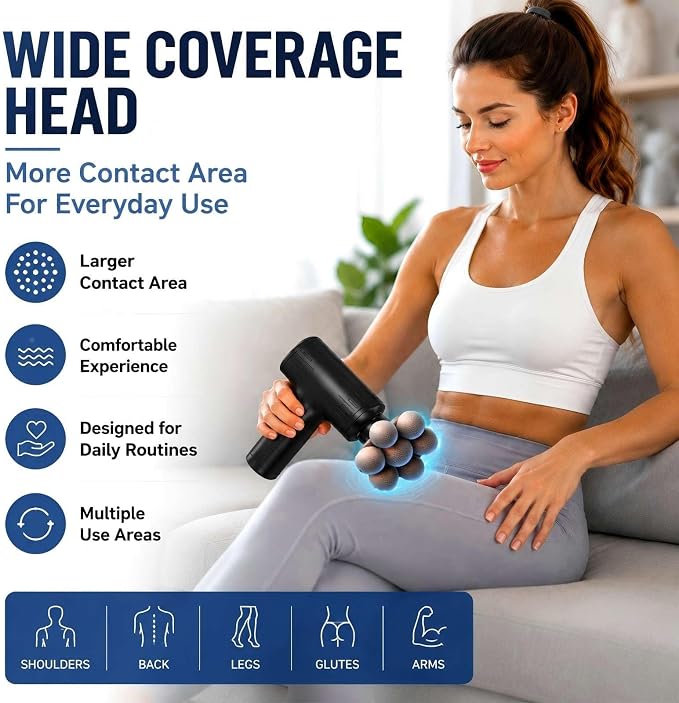 Massage Gun with Wide-Coverage Head, Comfortable Massage for Home & Travel | Lightweight Handheld Design with Wide-Coverage Massage Head, Quiet Operation, Multiple Massage Heads for Home,Gym & Travel